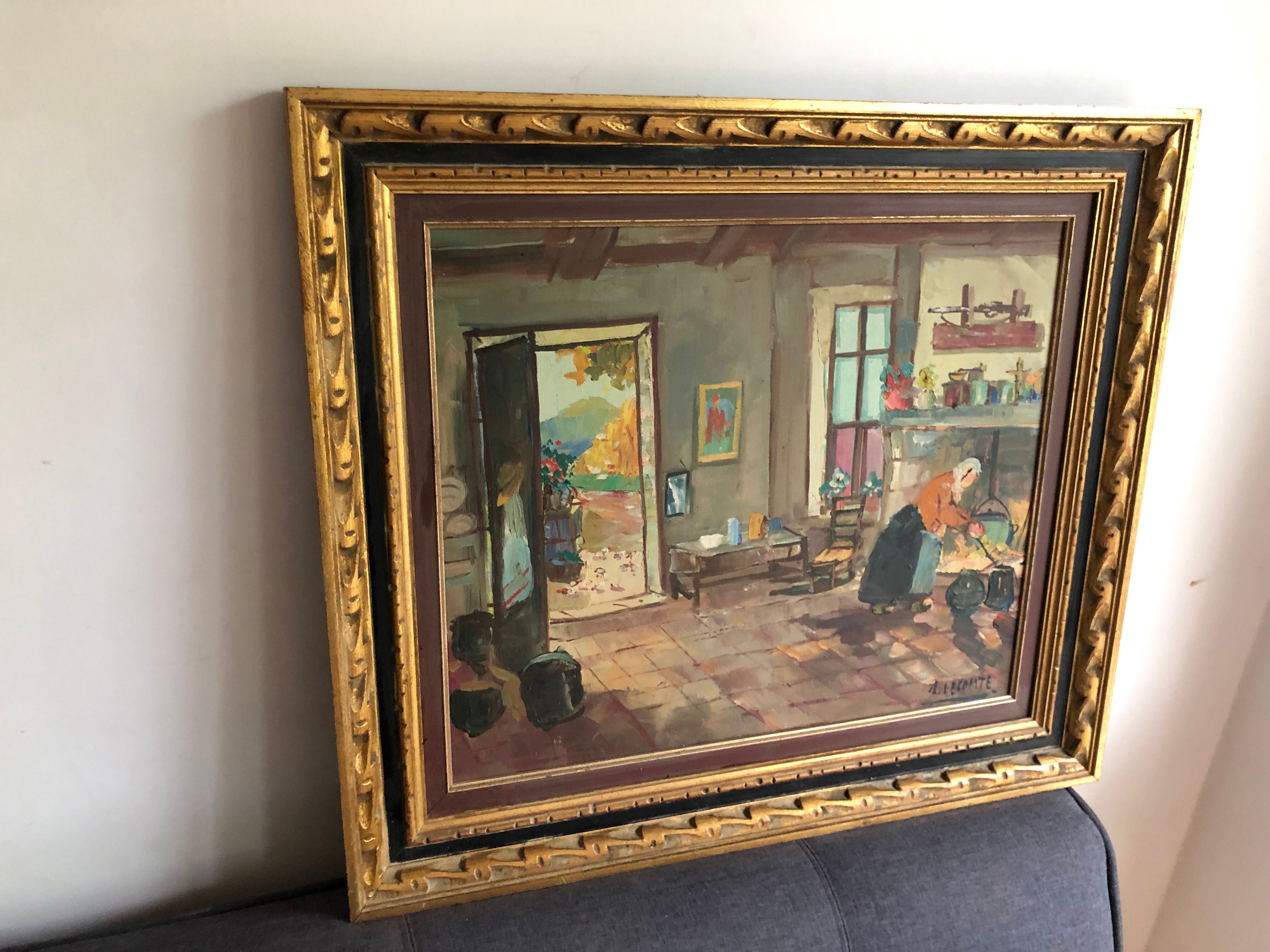 Oil on canvas Interior scene A. Lecomte