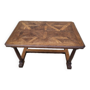 Table rectangulaire en chene plateau parquete du xix ème siecle