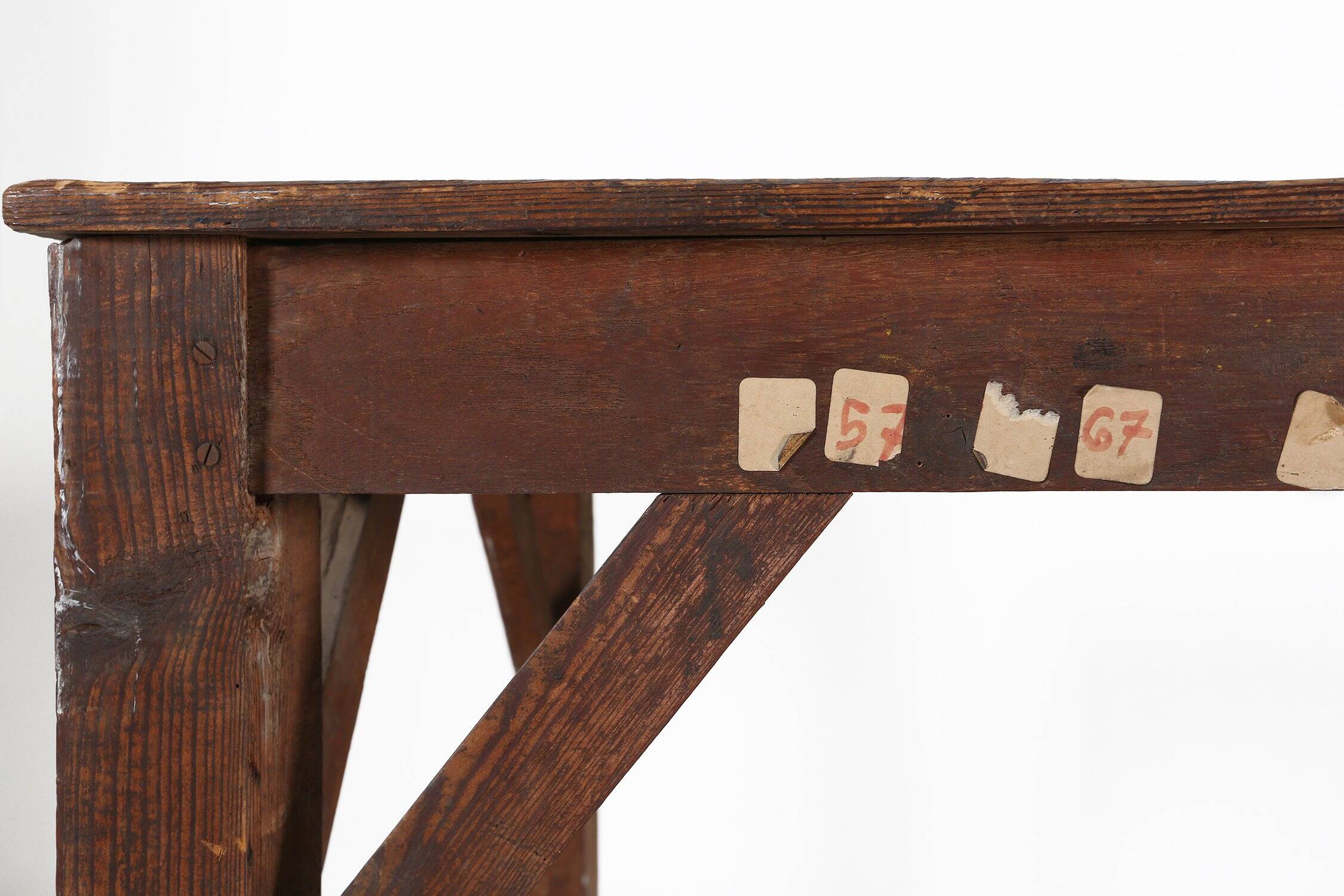 Table console industrielle française en bois, années 1920