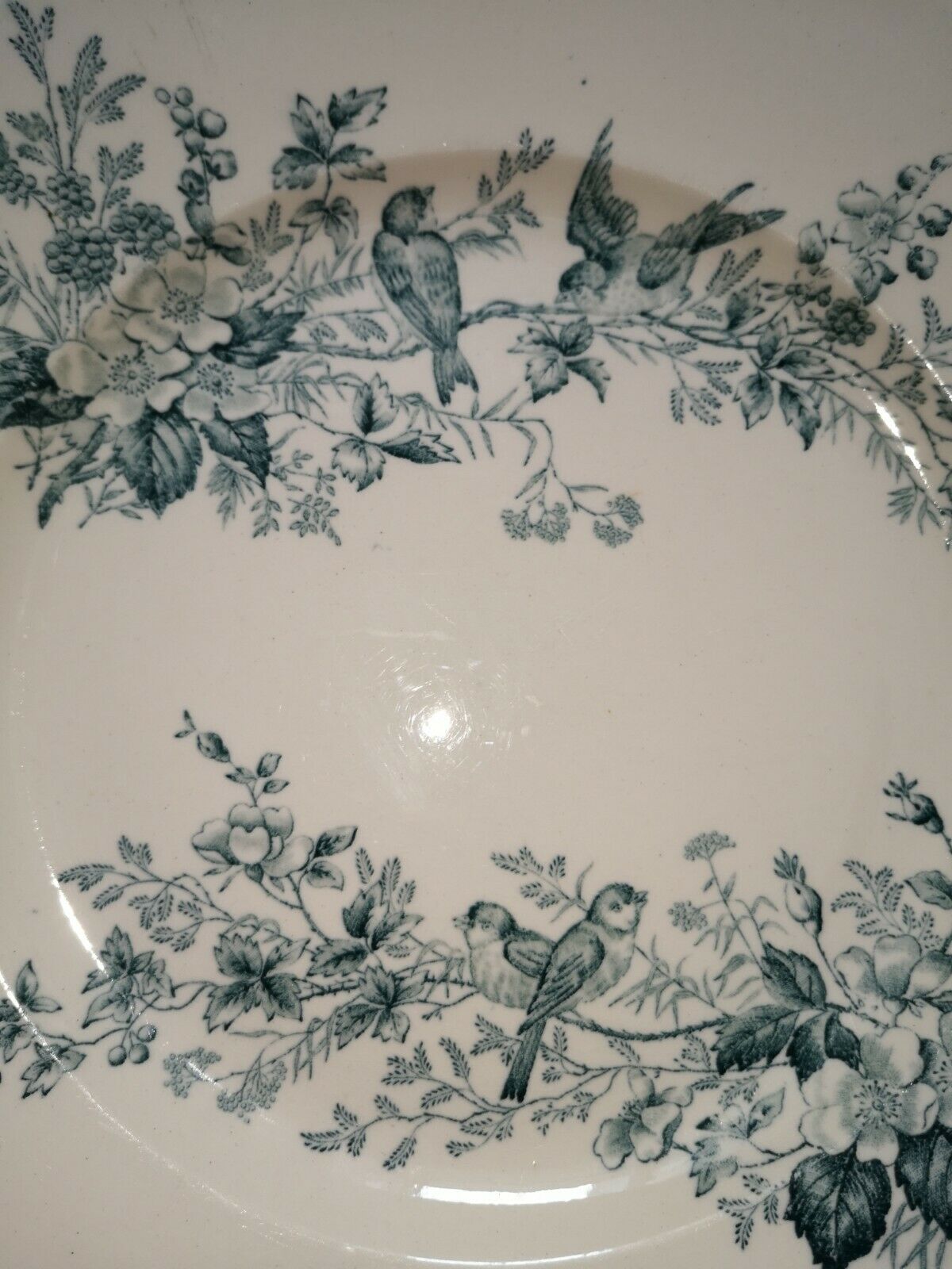 Round dish old earthenware longwy cute birds iron earth ø 28.5 cm