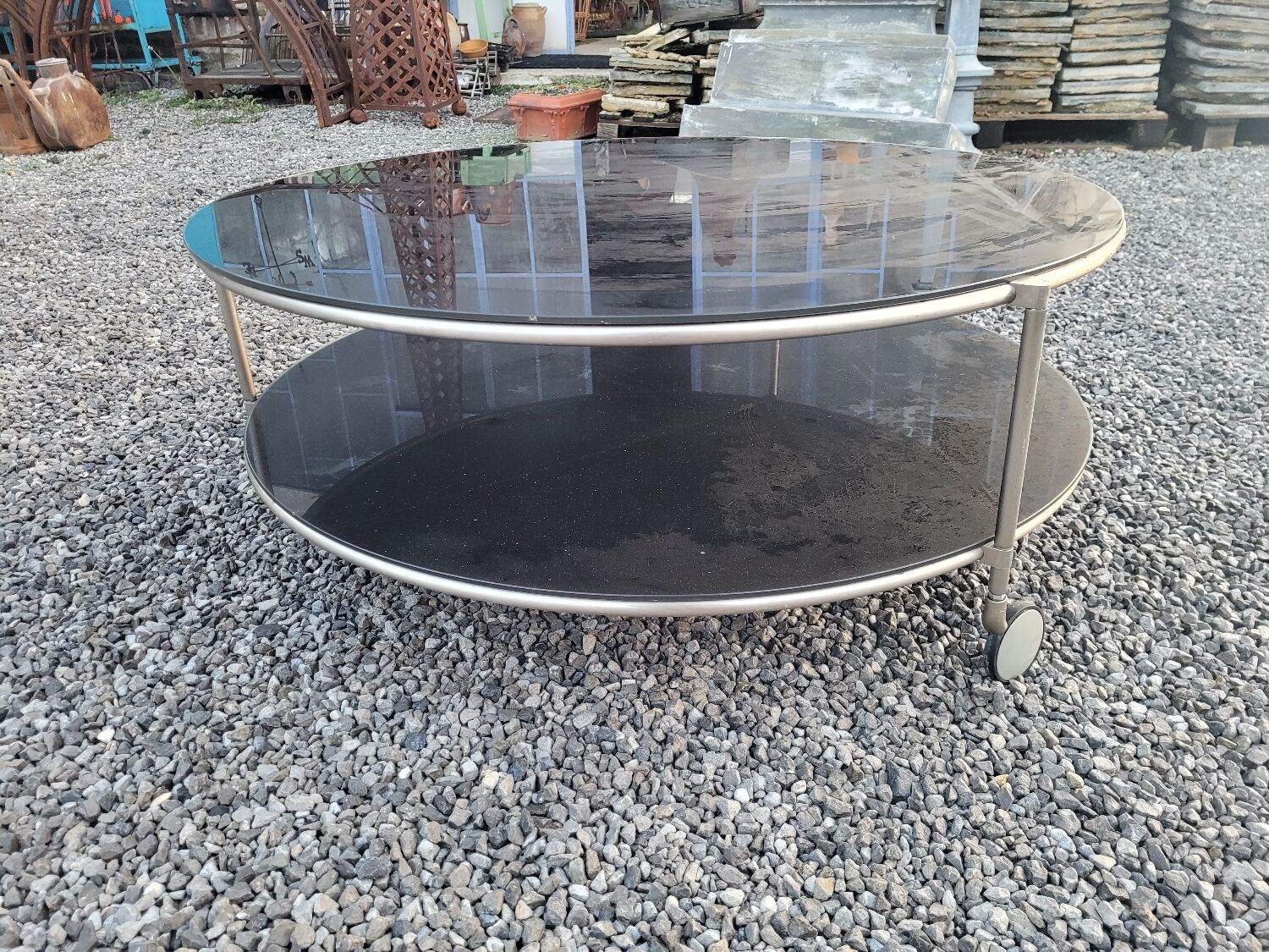 Round coffee table top in black glass