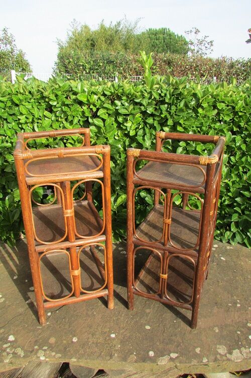 Pair of bedsides, rattan and bamboo
