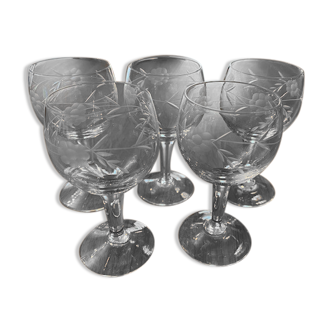 Lot de 5 verres ballon motifs fleurs