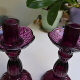 Pair of purple glass candlesticks