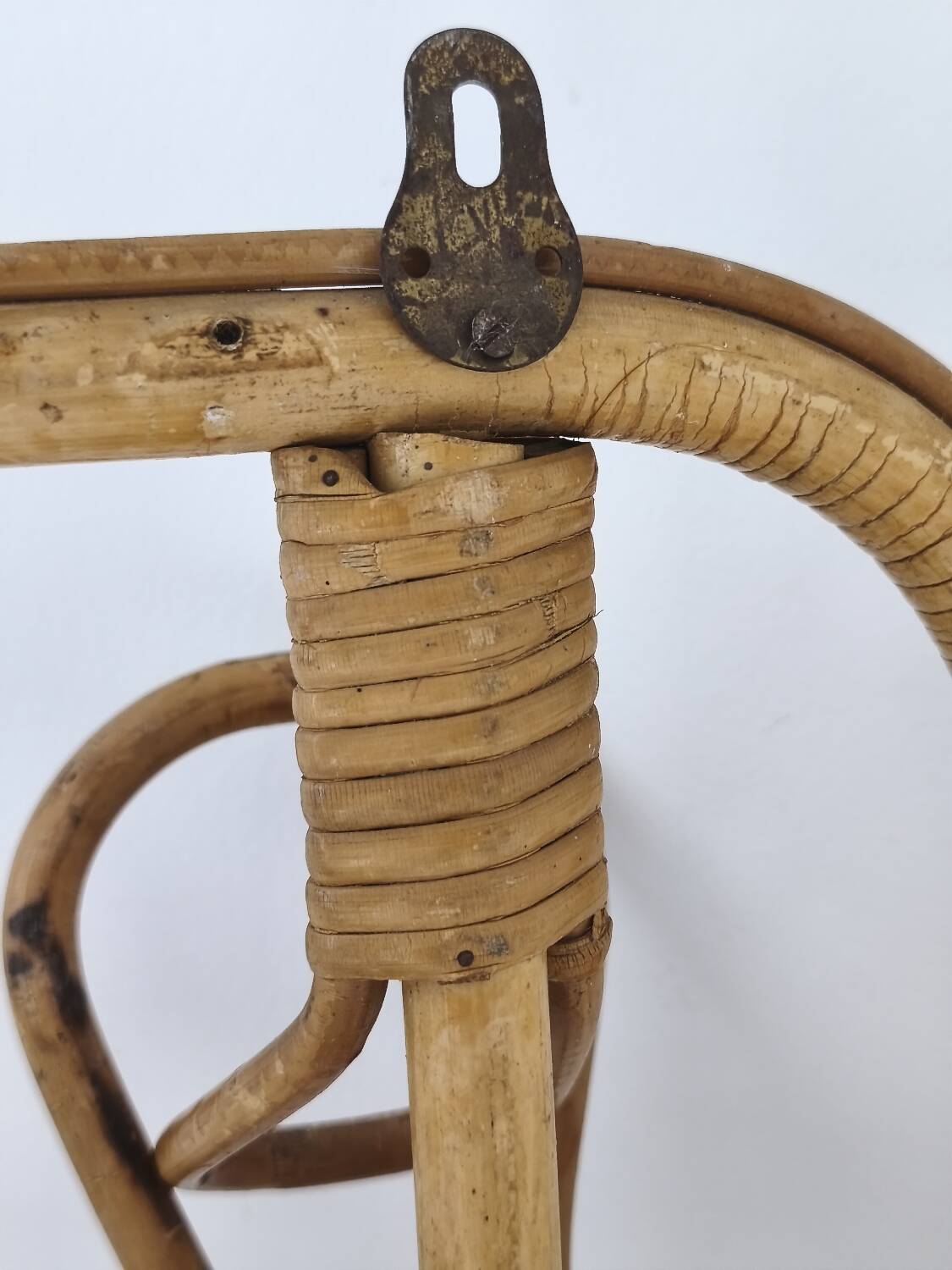 Vintage rattan 3-hook coat rack