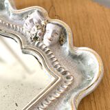 Small antique mirror in cracked ceramic with Commedia dell'Aigle mask decoration