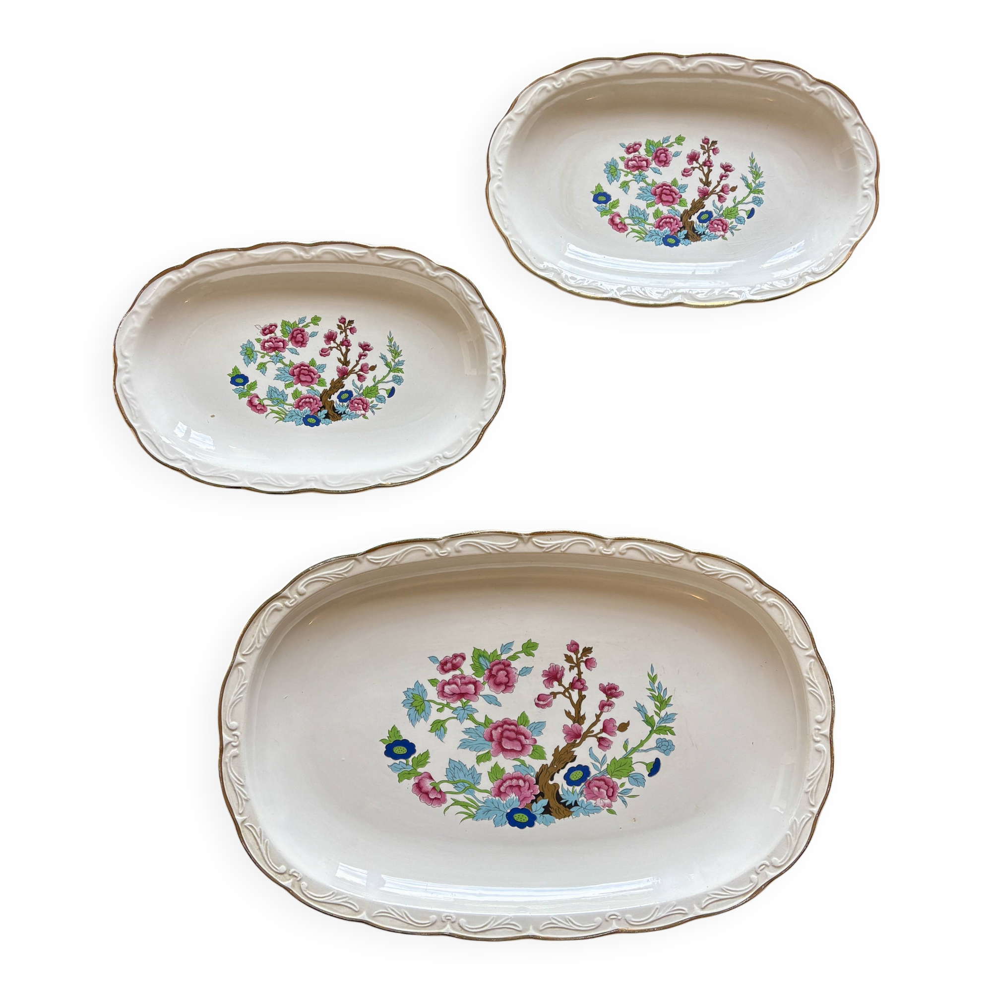 Set of 3 vintage relish dishes, "Indian Tree" model by Digoin