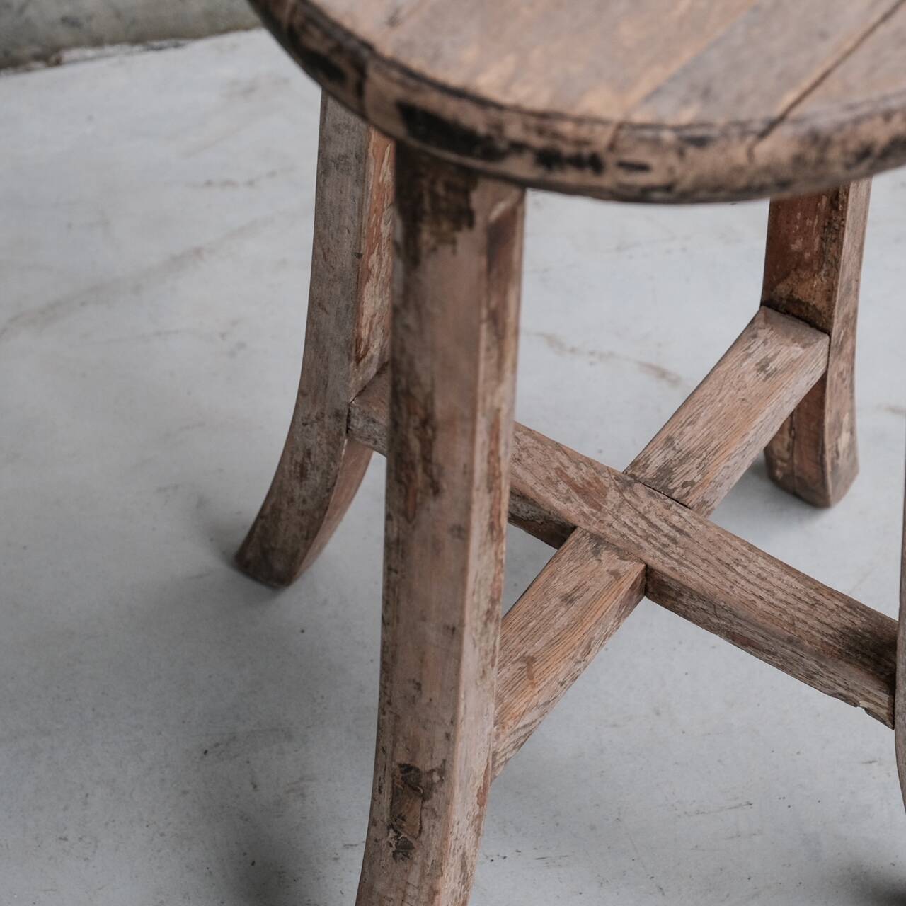 Primitive Mid-Century French Wooden Stool or Side Table