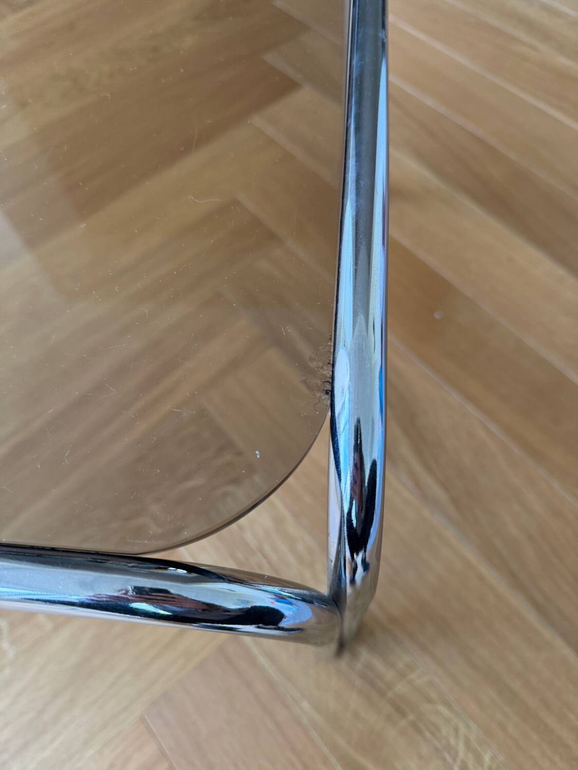 Table basse tubulaire en chrome et verre, années 70