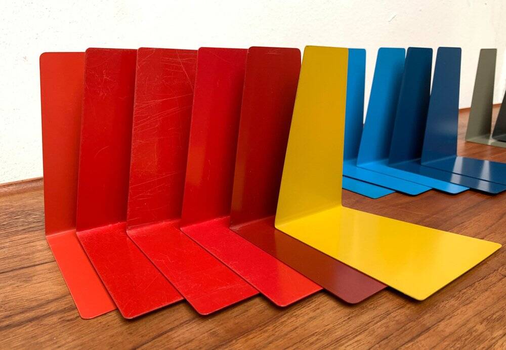 Mid-century German colourful minimalist metal bookends by Soennecken, 1960s, set of 16.