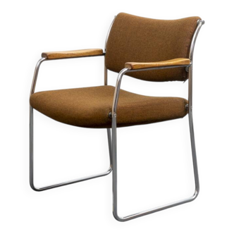 Armchair, 1960s, chrome metal frame, teak armrests.