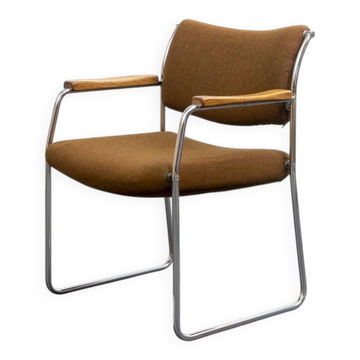 Armchair, 1960s, chrome metal frame, teak armrests.