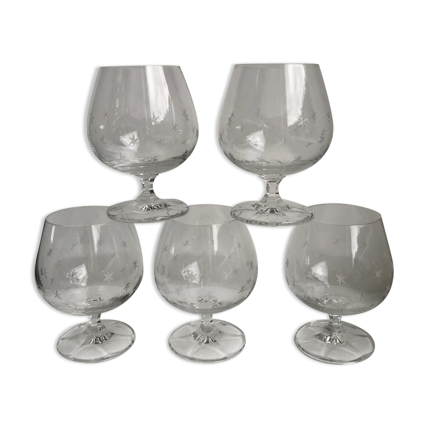 Set of 5 foot glasses engraved with stars 50s-60s