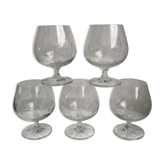 Lot de 5 verres à pieds gravés d'étoiles années 50-60