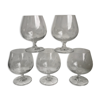 Set of 5 foot glasses engraved with stars 50s-60s