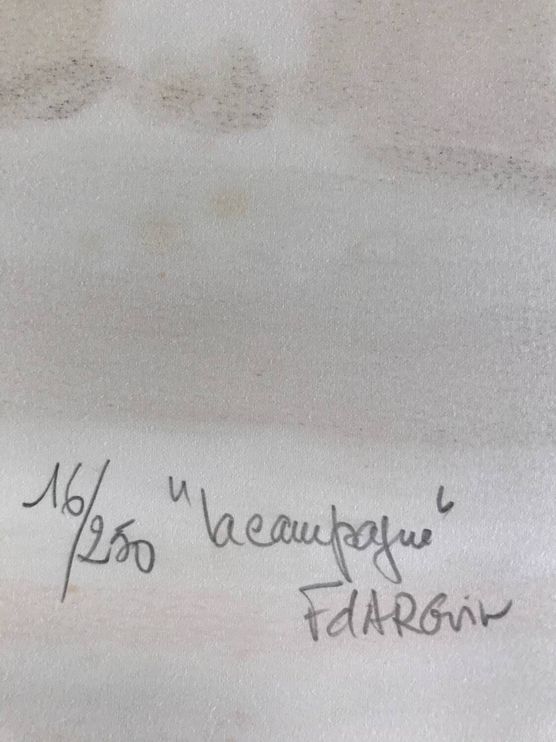 The countryside. original lithograph signed by françois d'arguin (1946)