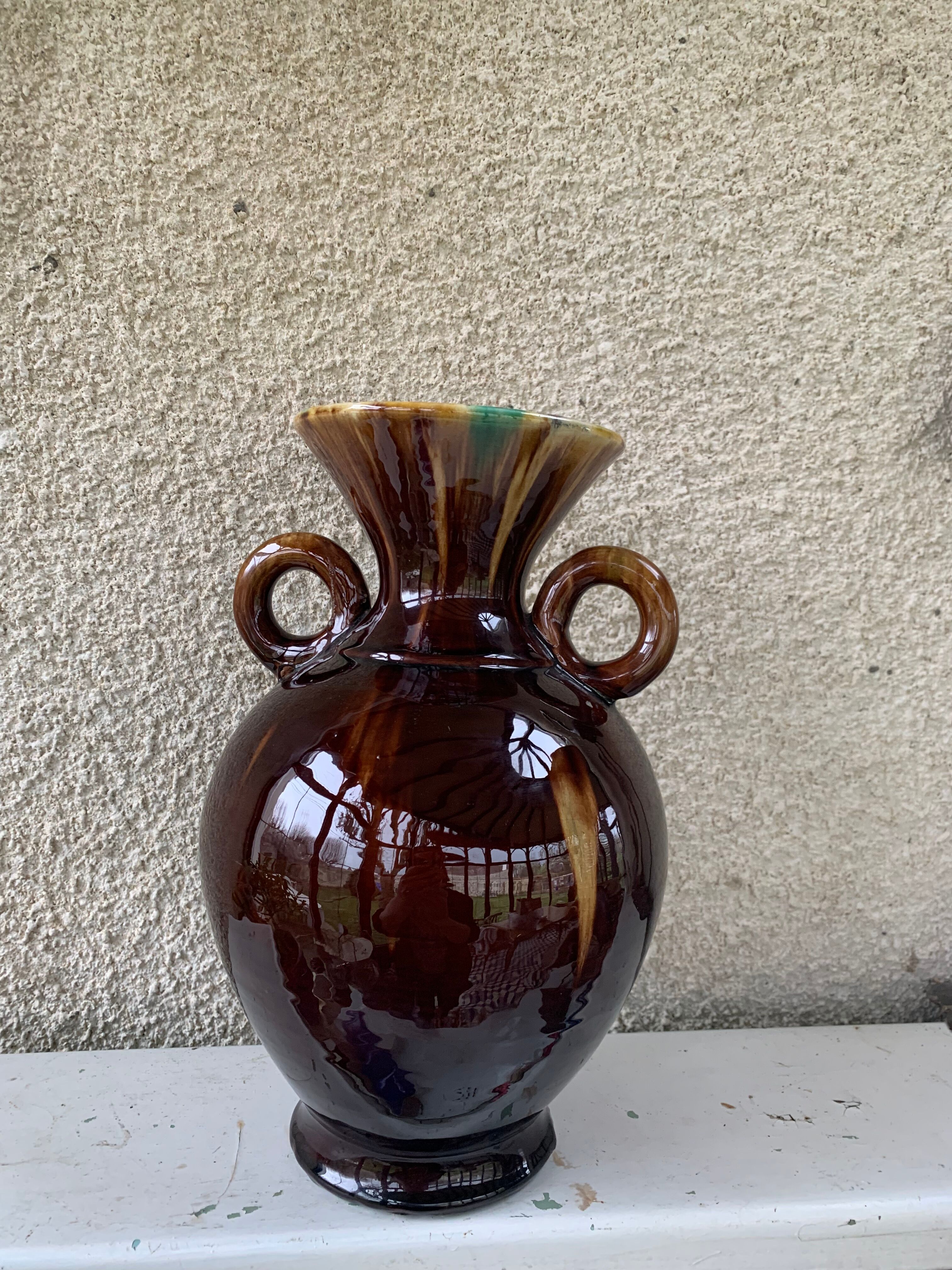 Amphora vase in glazed ceramic vallauris sign E.Covain vintage