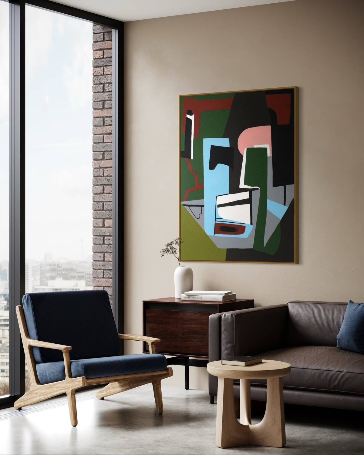 Original abstract painting "Powerful alignment" on canvas 100x81cm.