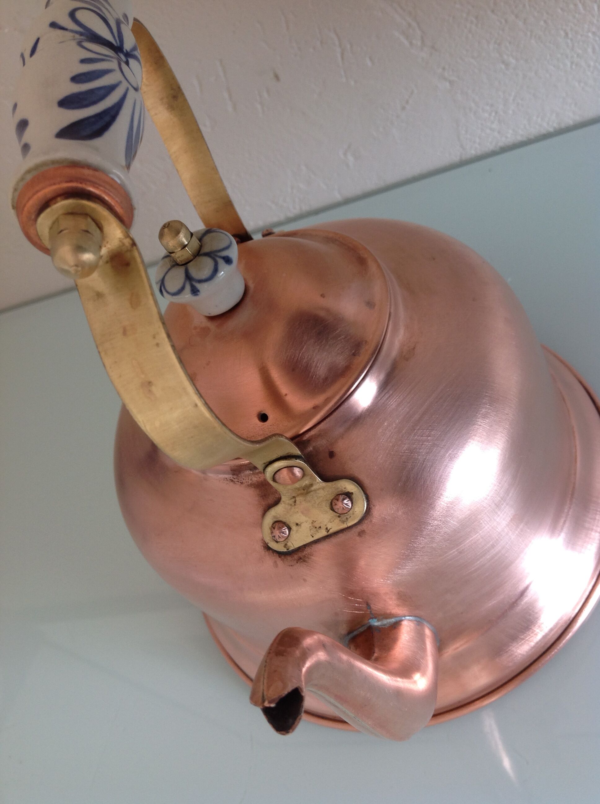 Old brushed red copper kettle / vintage 50-60s
