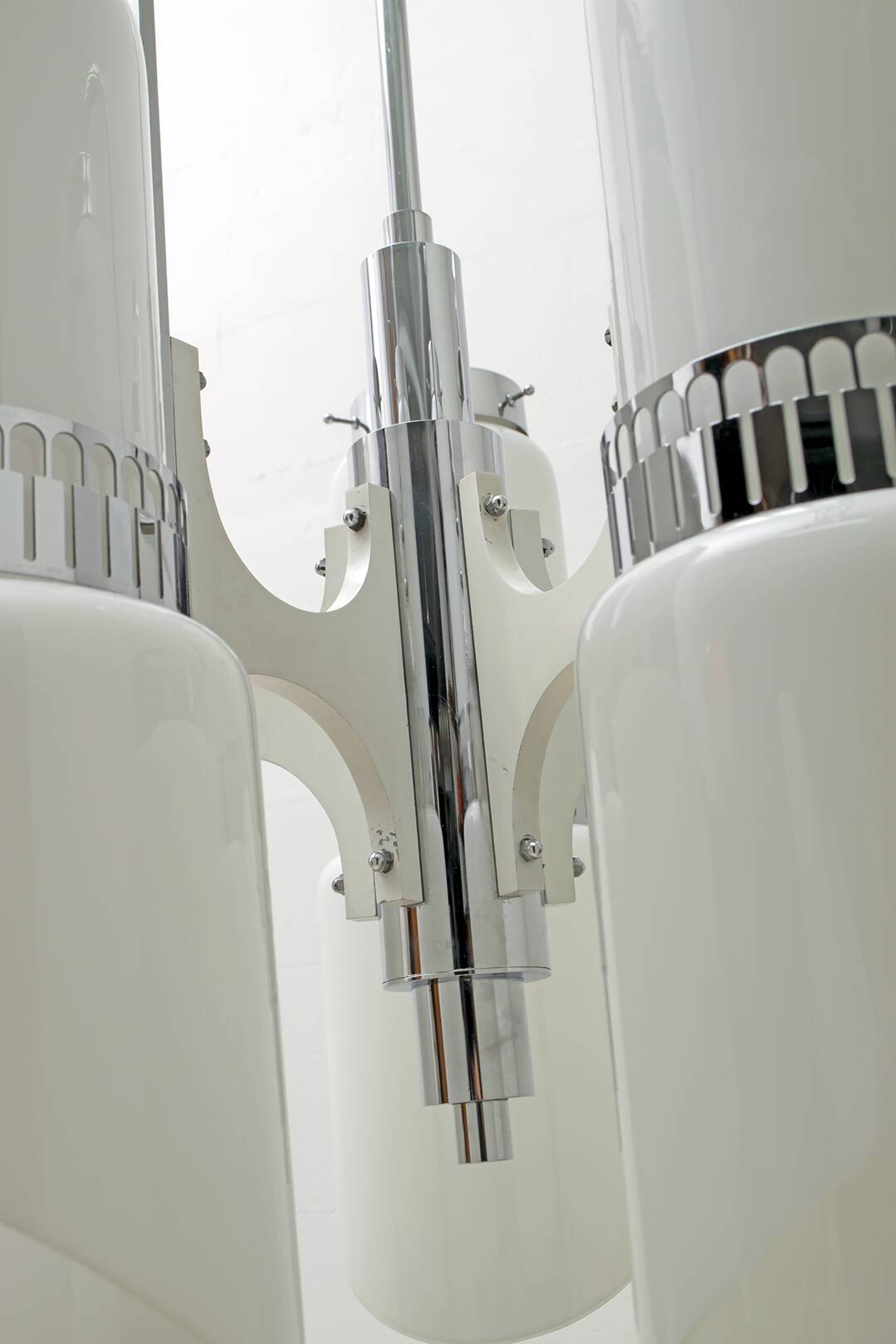 Vistosi Midcentury Italian Murano Glass and Steel "Incamiciato" Chandelier