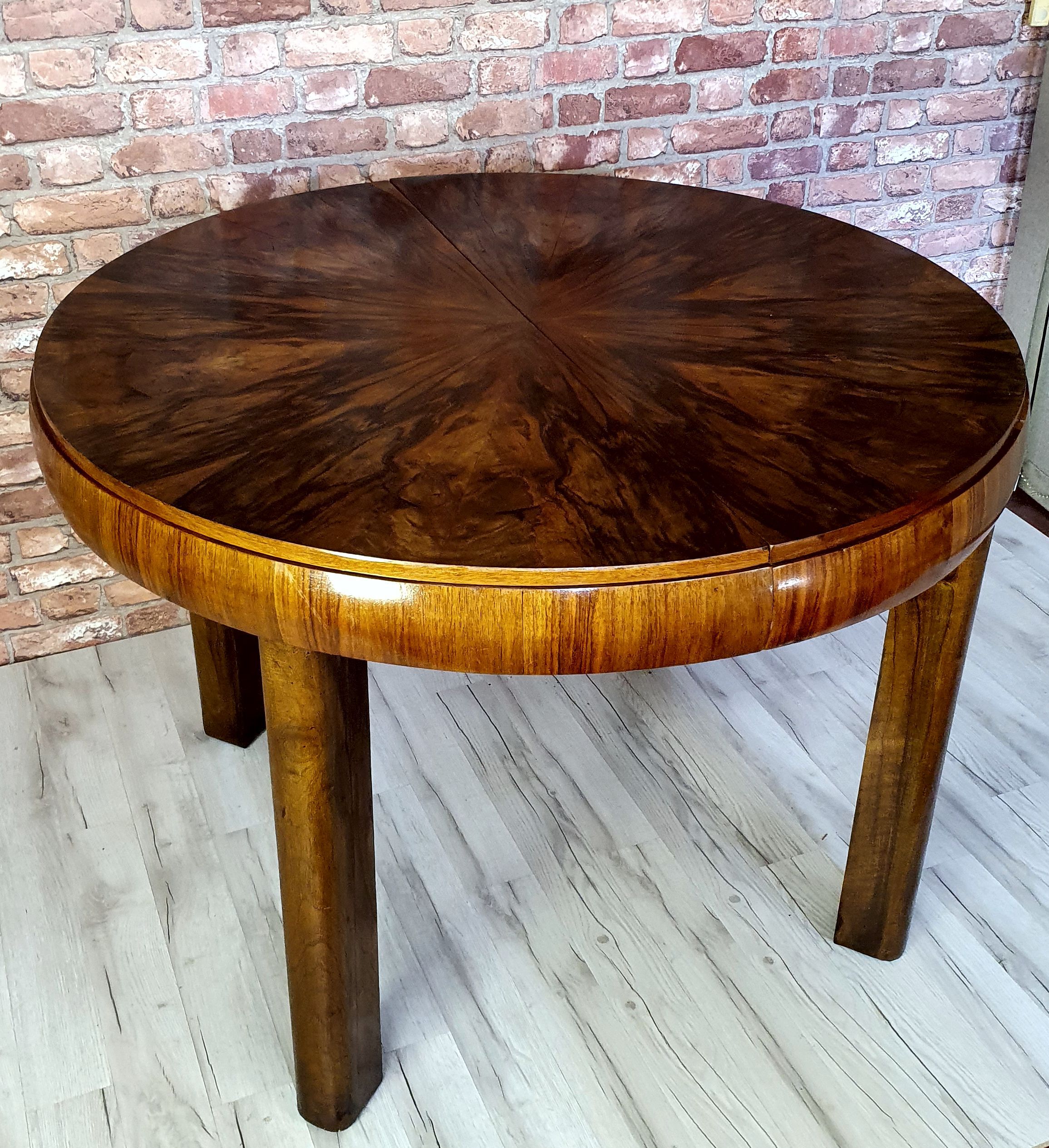 Round art deco table with extensions renovated fi 110, 160 cm unfolded. the 30s