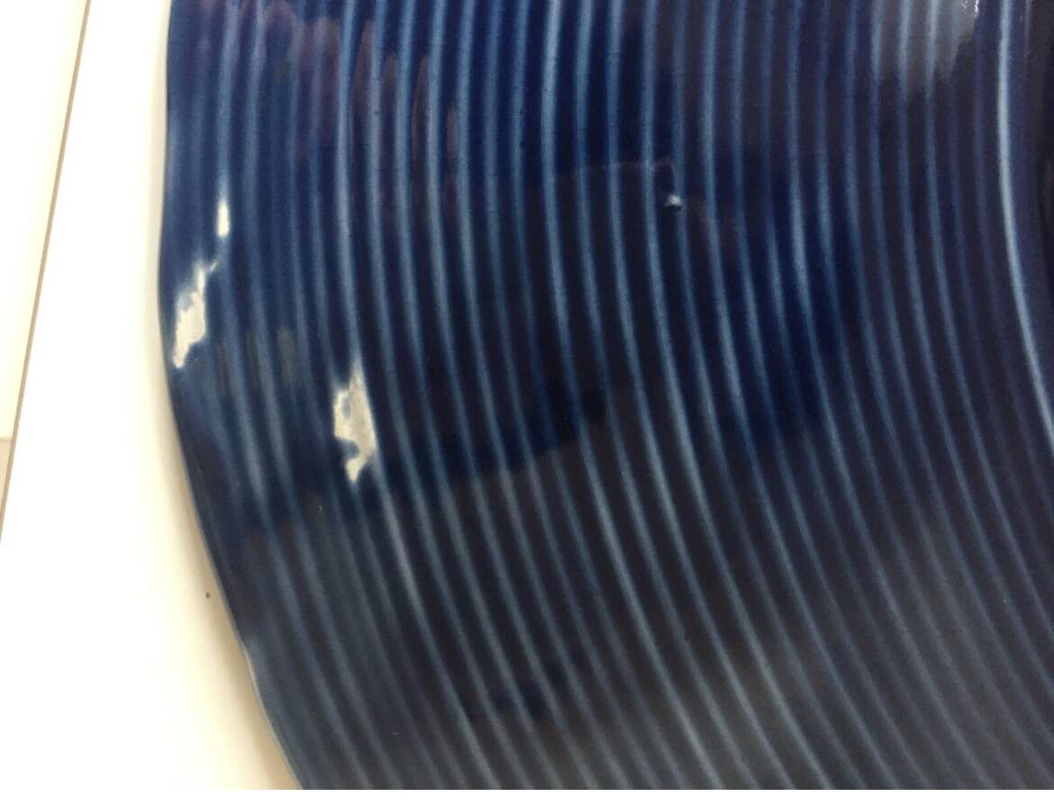 Large Sarreguemines blue slipware fruit bowl