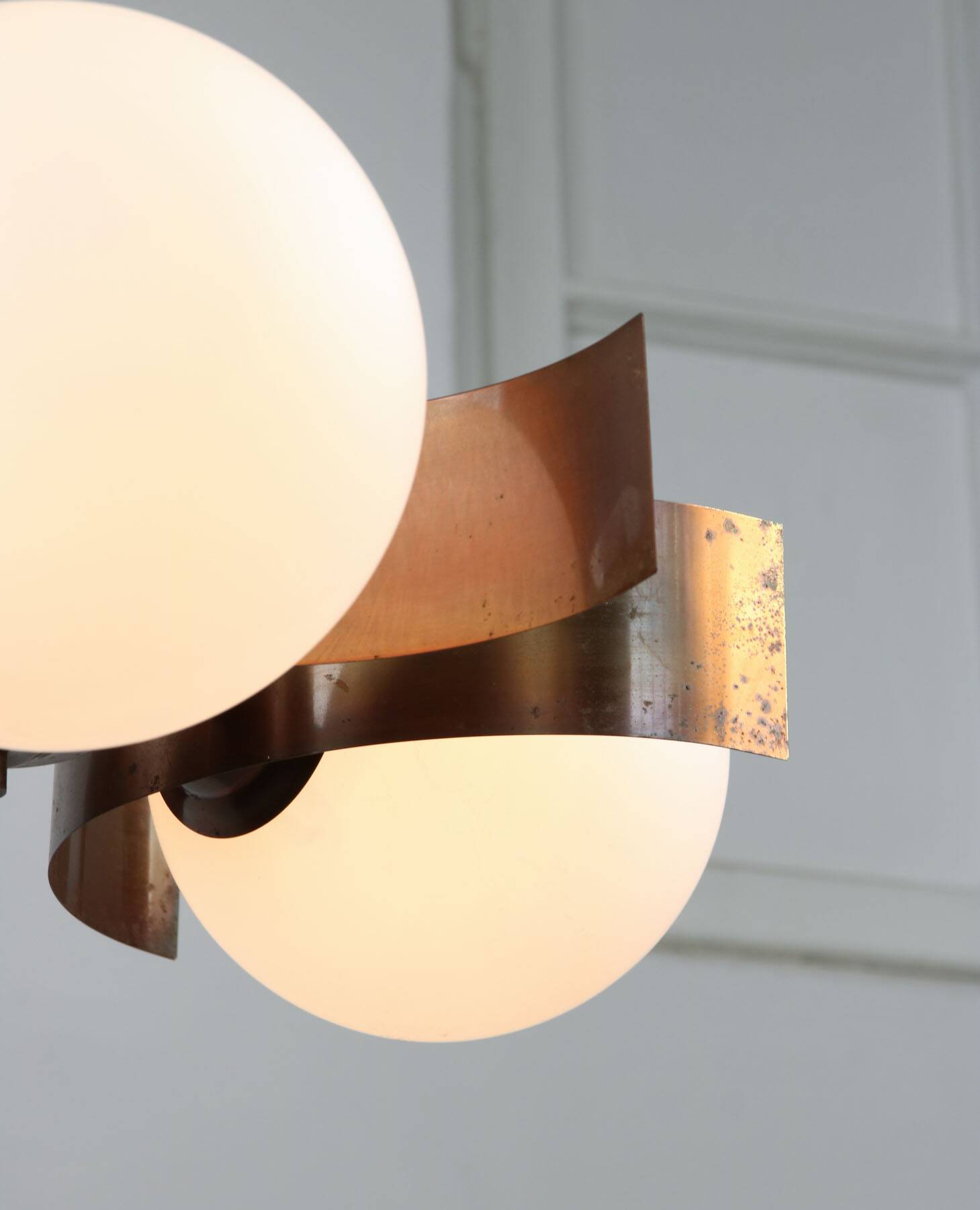 Vintage Italian Copper & Opaline Glass Chandelier