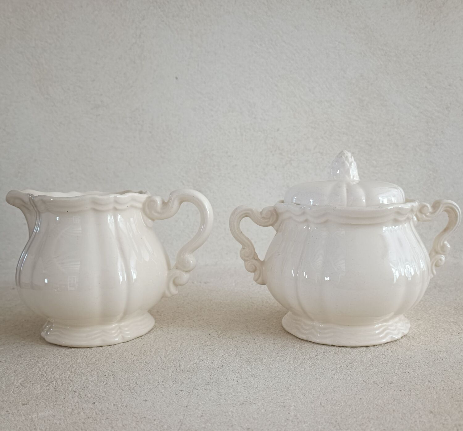 Teapot, sugar bowl and ivory milk jar from Sarreguemines