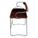 Sculptural bar stool with a silver metal back and old cognac leather.