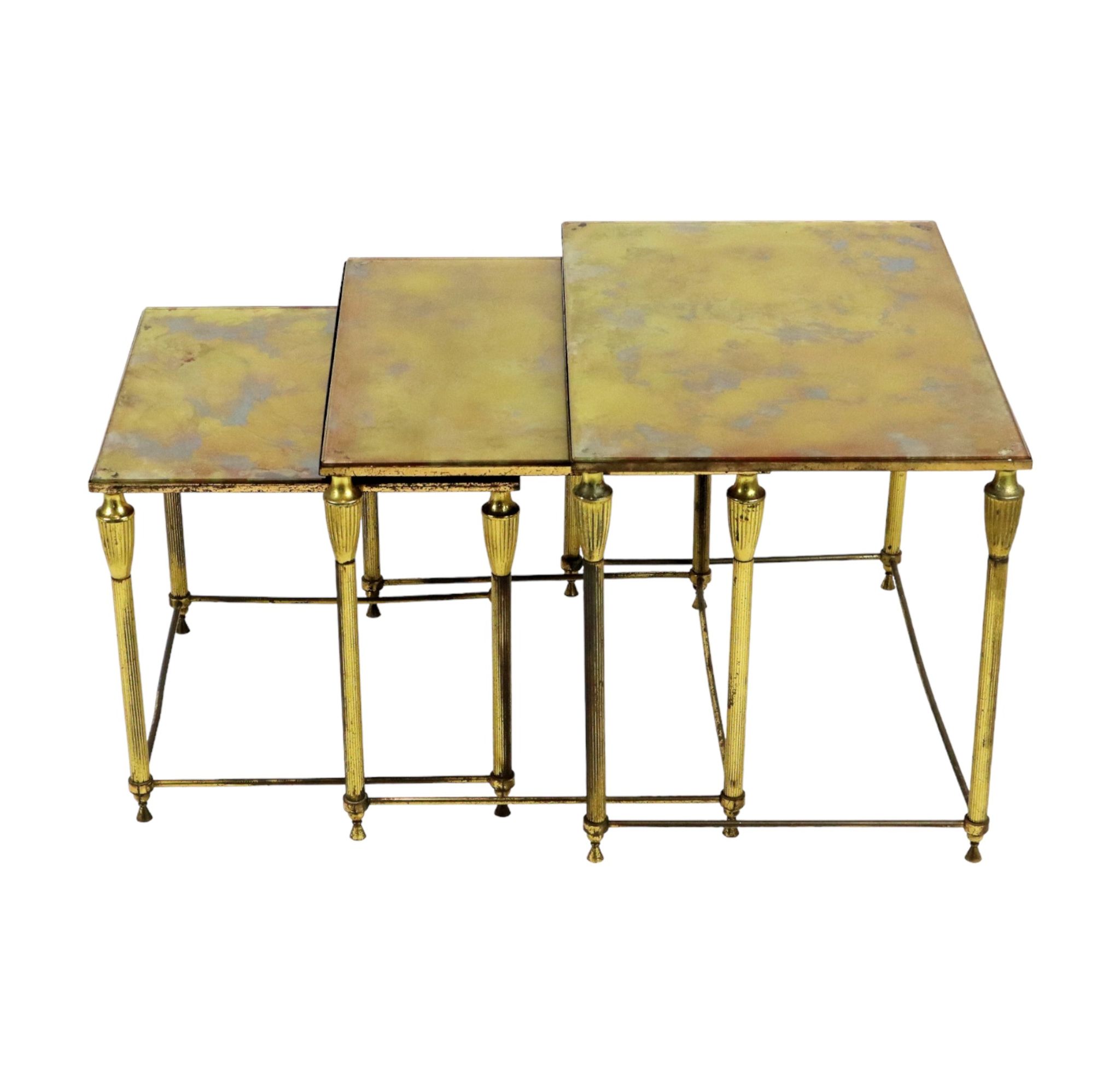 Vintage nesting table set france marbled glass copper plated metal fifties