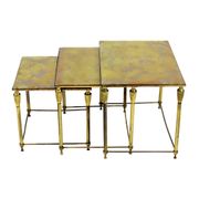 Vintage nesting table set france marbled glass copper plated metal fifties