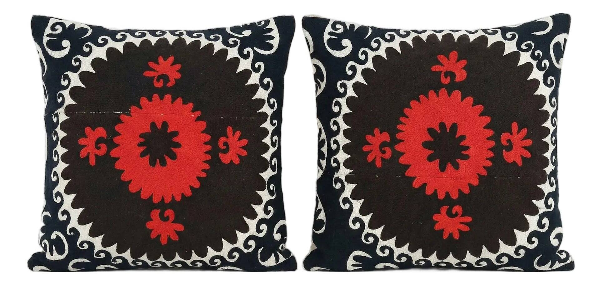 Lot de 2 housses de coussin brodées vintage 61x61 cm