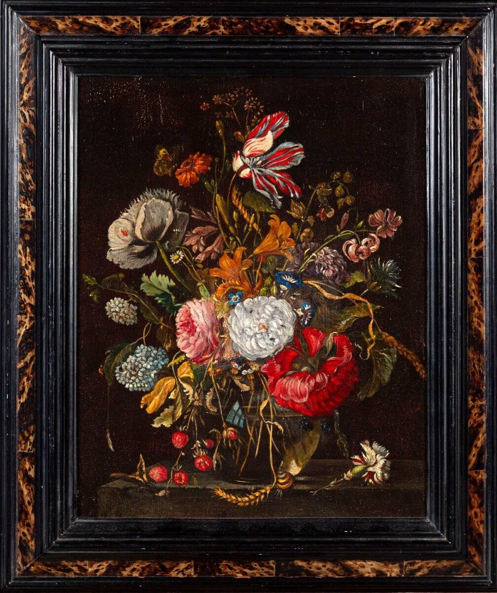 Oil painting on canvas Flemish School 17th century Still life with a bouquet of flowers