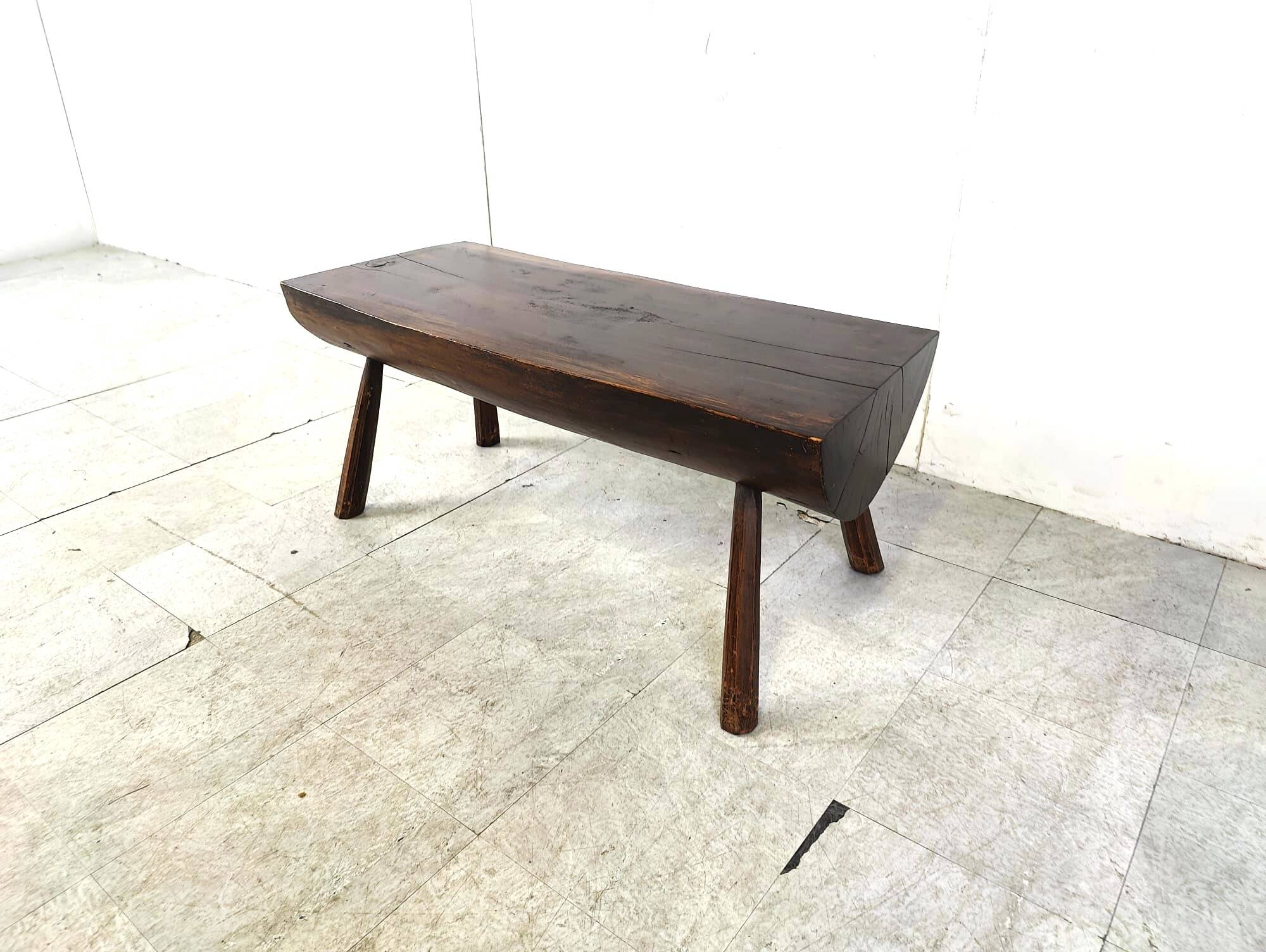 Solid wooden brutalist coffee table, 1960s