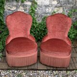 Pair of vintage pink velvet toad armchairs 1960