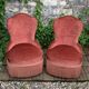Pair of vintage pink velvet toad armchairs 1960