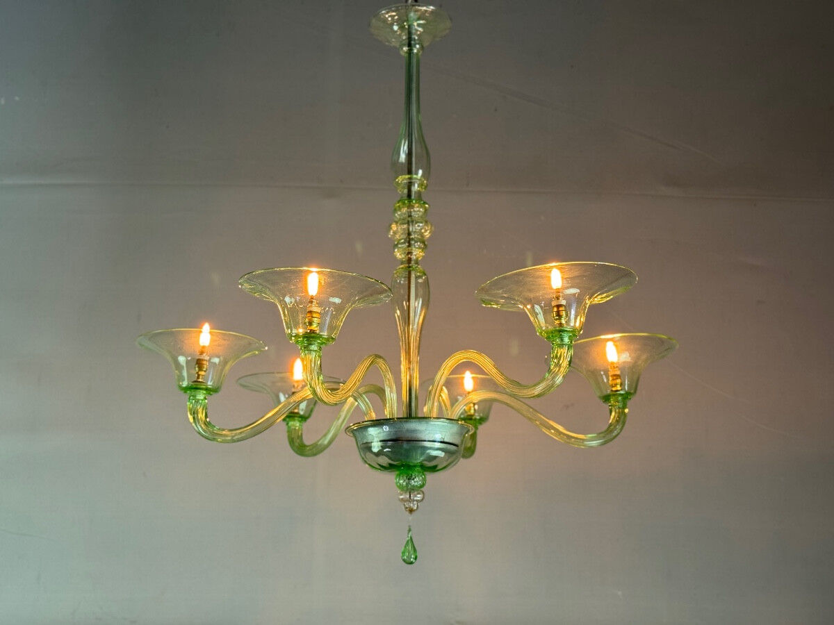 Green Murano glass Venetian chandelier, circa 1940
