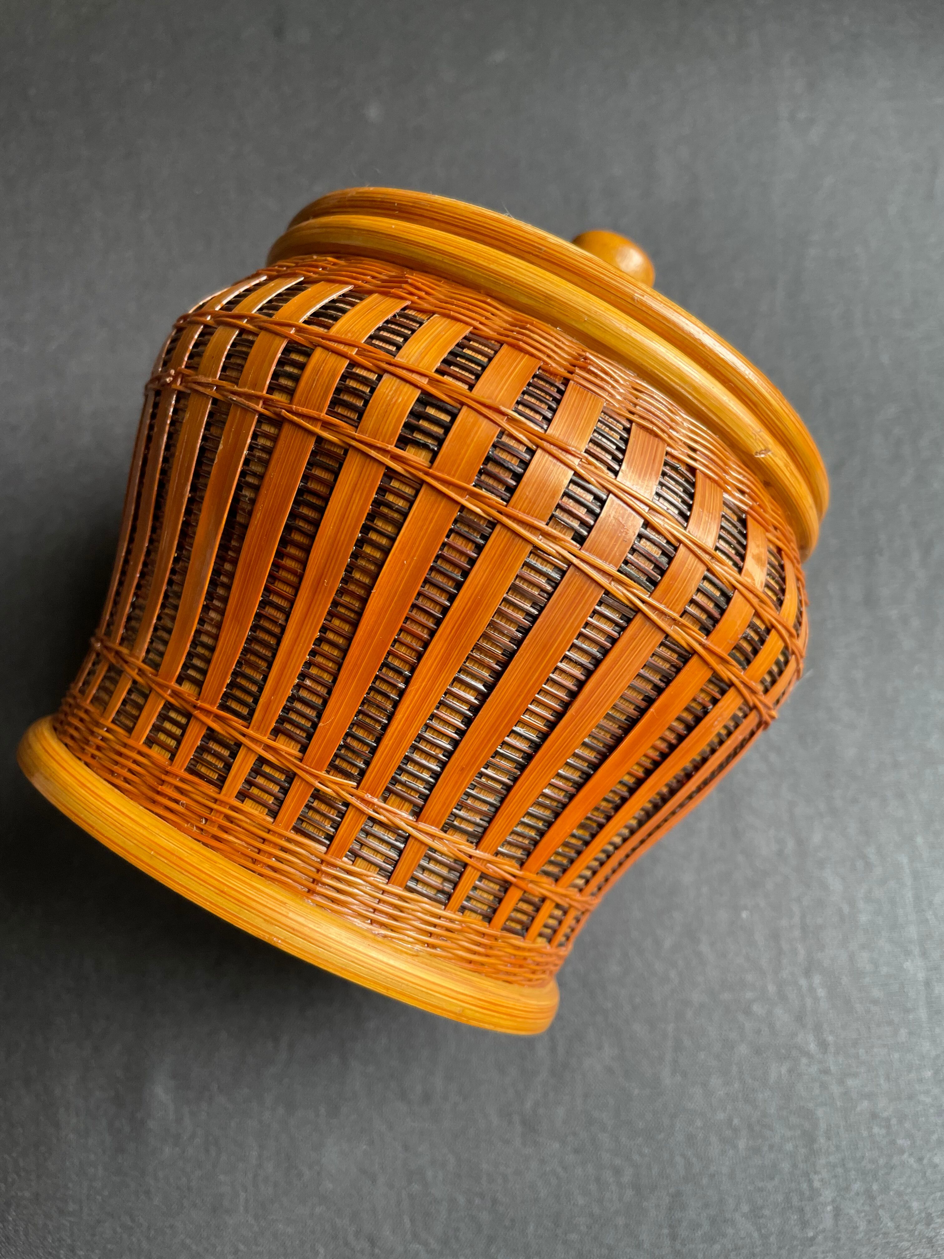Pot with braided bamboo lid