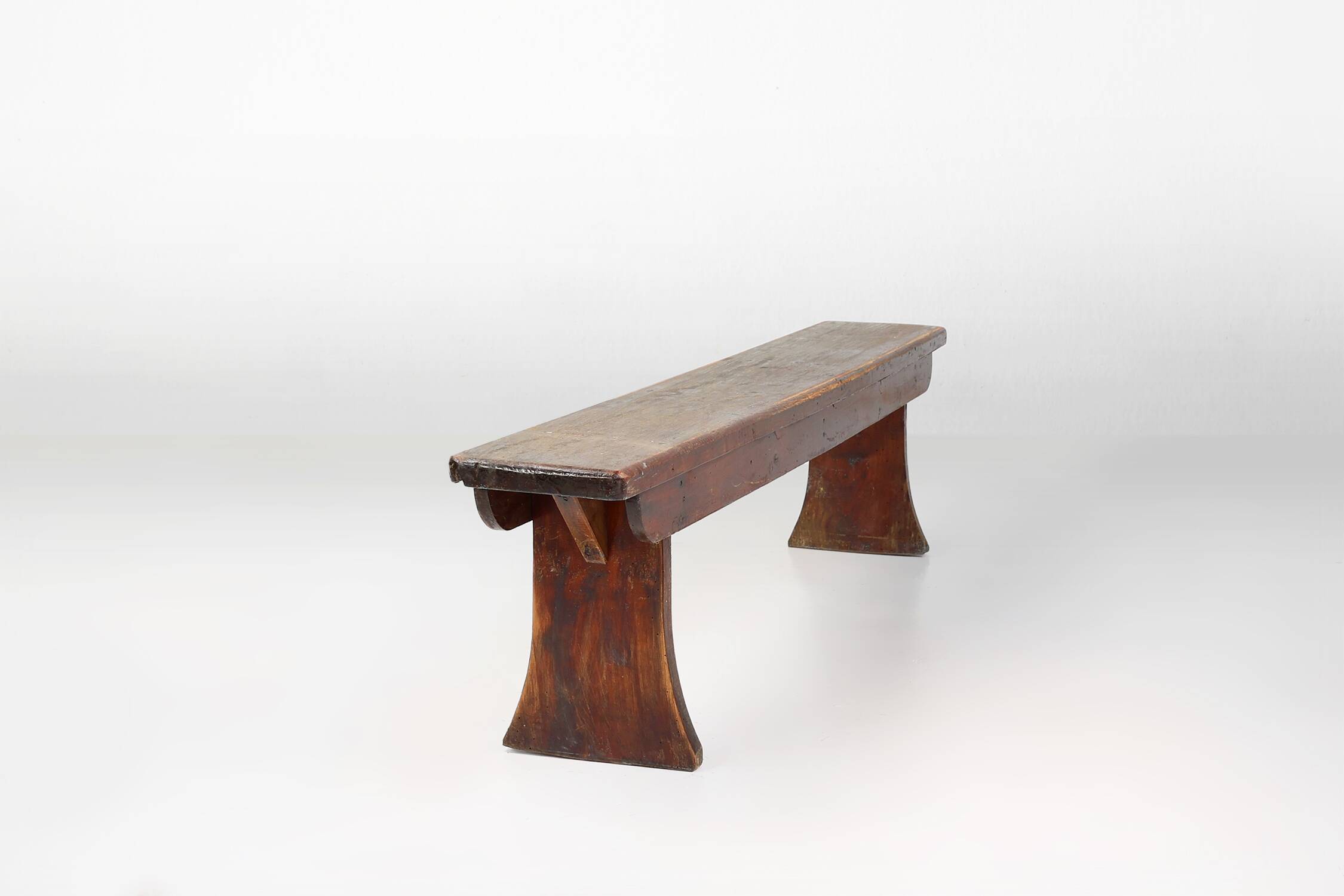Banc rustique français en chêne brun, vers 1900