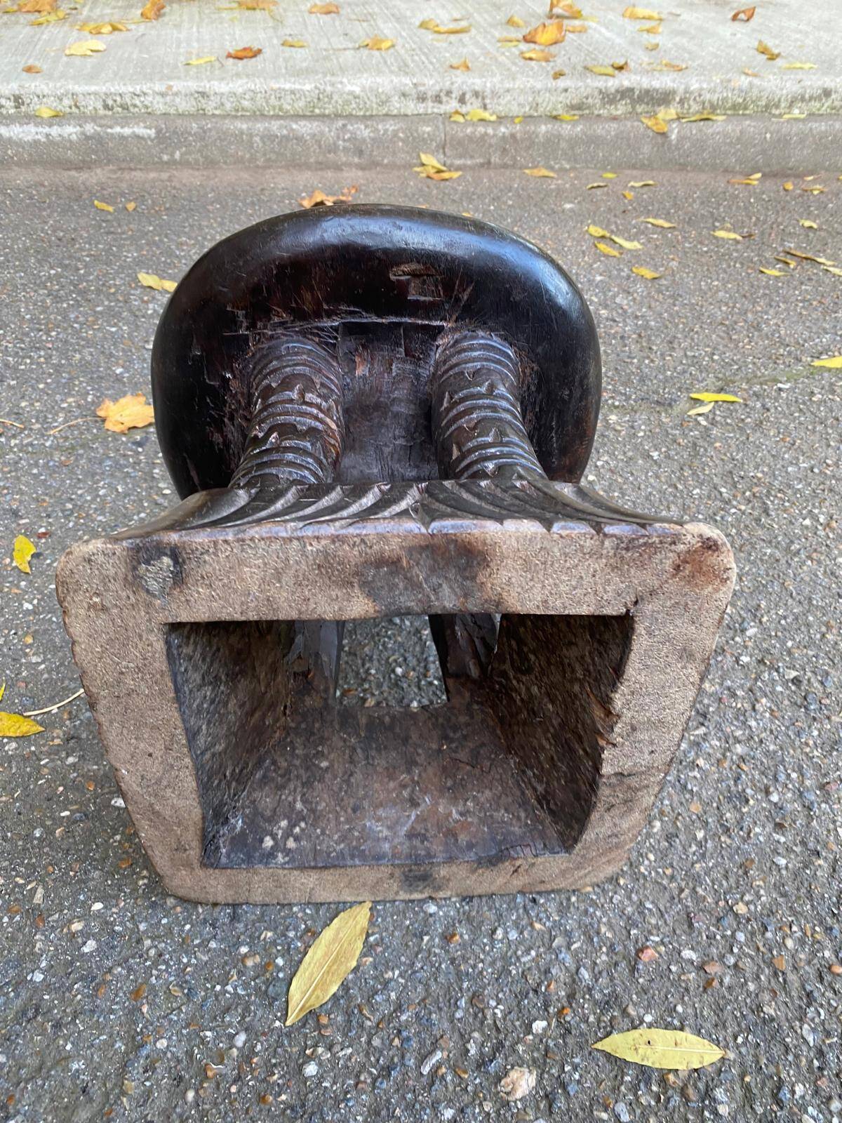 Bamileke African stool from Cameroon, carved in solid wood