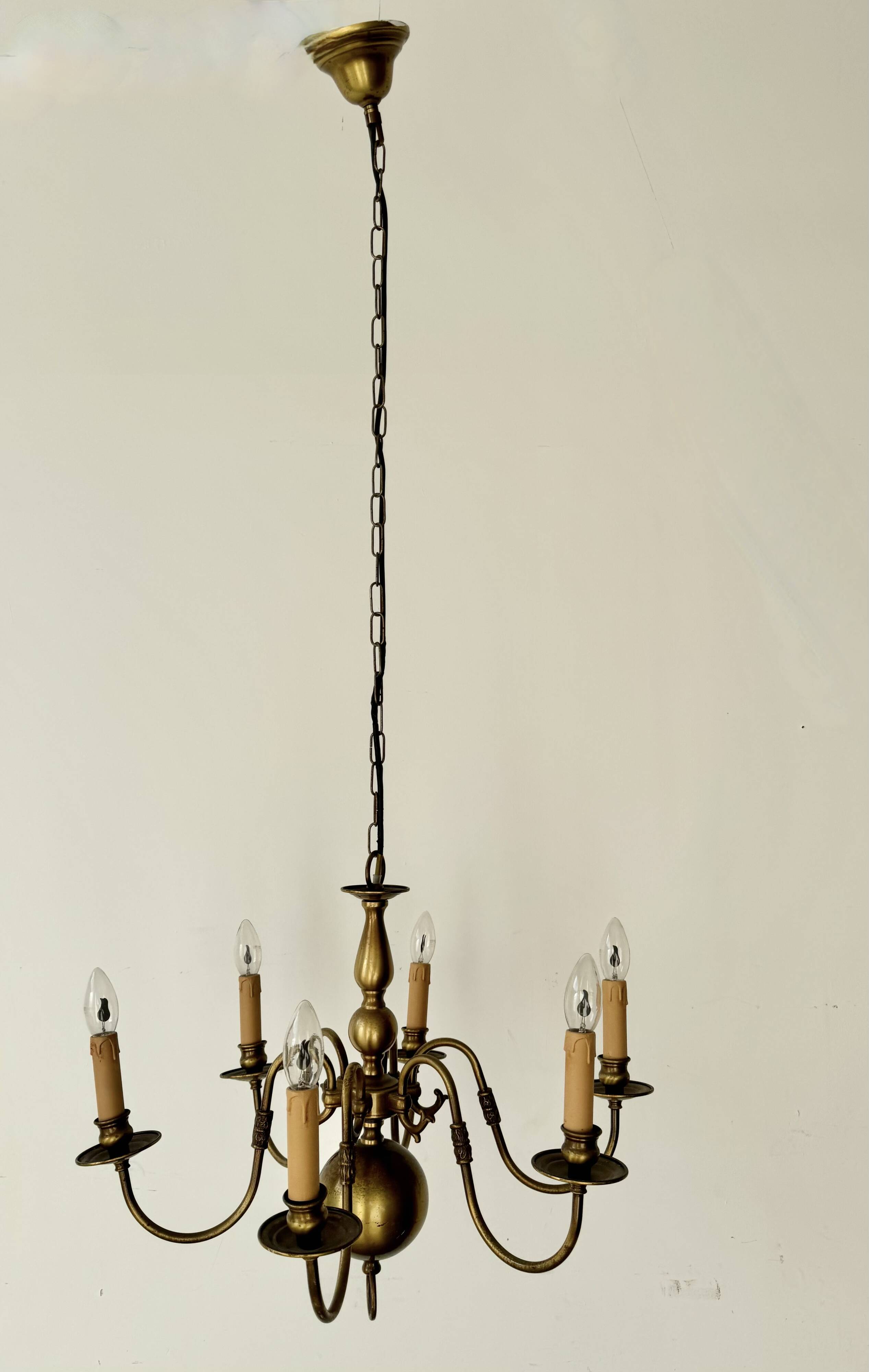 Vintage 6 Arm Brass Dutch Chandelier