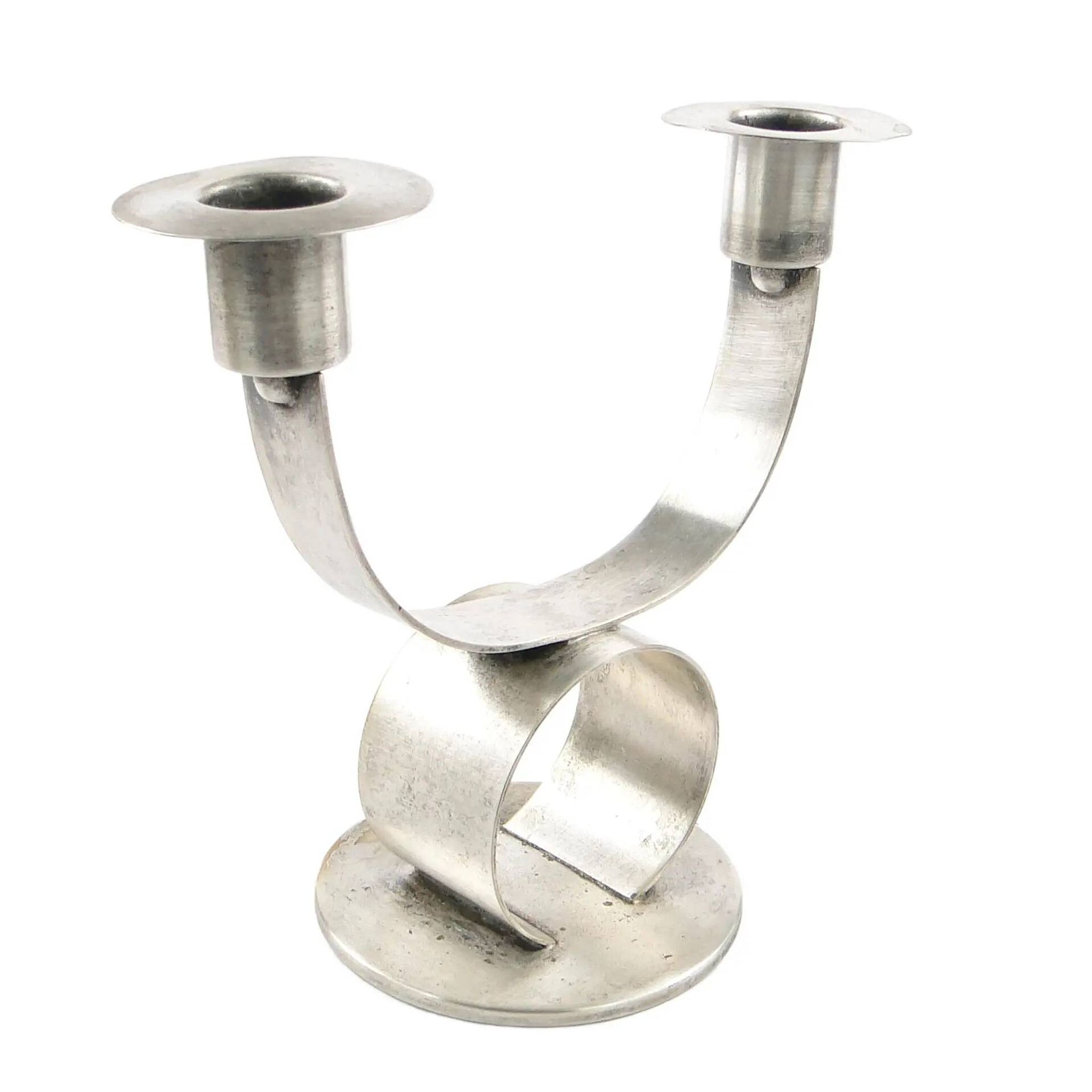 Art Deco two-arm candlestick, metal, WMF, Germany, 1930s