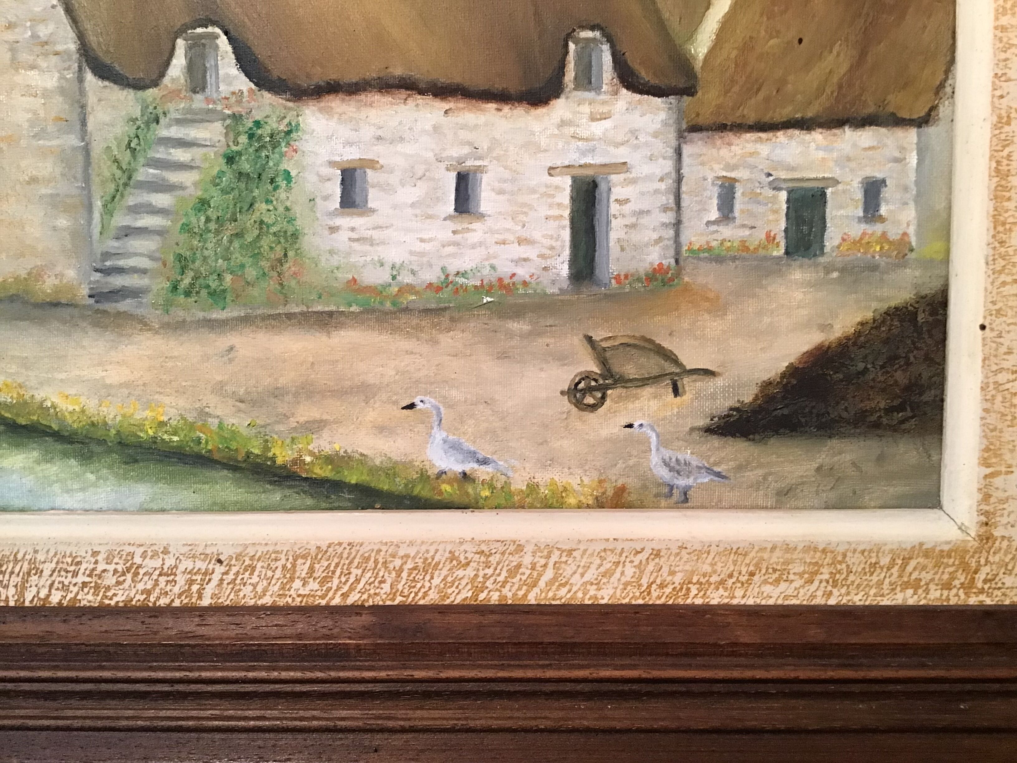 Old painting, farmhouse landscape signed Louis Dubois and dated 83