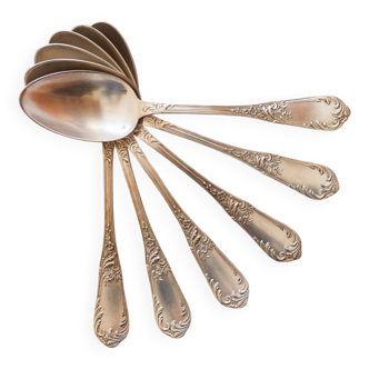 Art Nouveau silver plated metal soup spoons