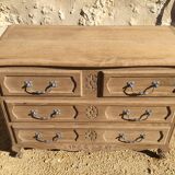 Louis XV style chest of drawers in stripped oak and left in natural wood
