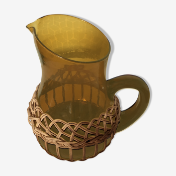 Pitcher blown glass and wicker