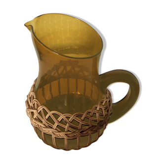 Pitcher blown glass and wicker