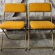 Pair old folding chair lafuma golden metal & vintage yellow fabric