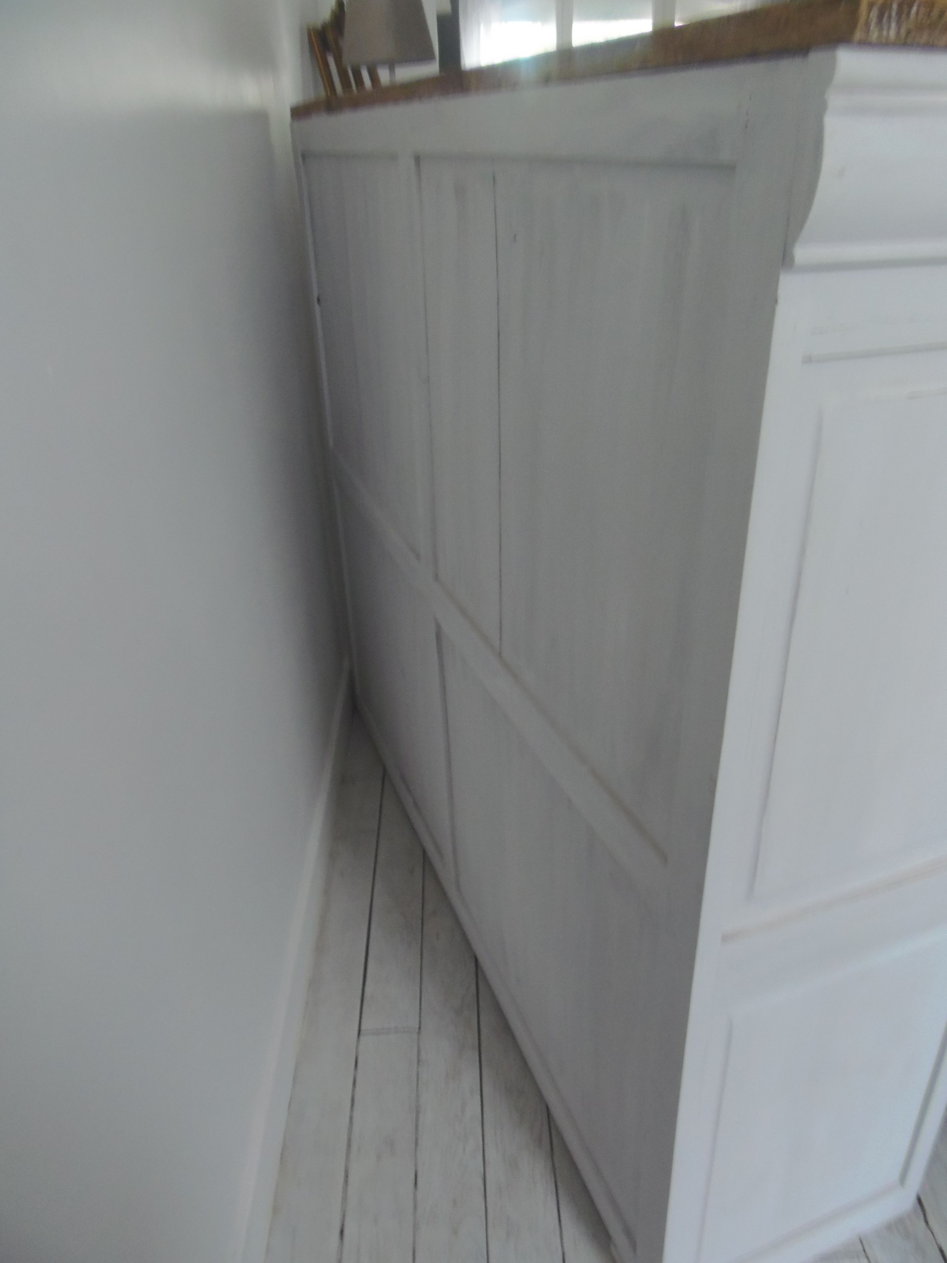 Showcase, bookcase, dresser style louis philippe patinated pearl gray, 2 glass doors.