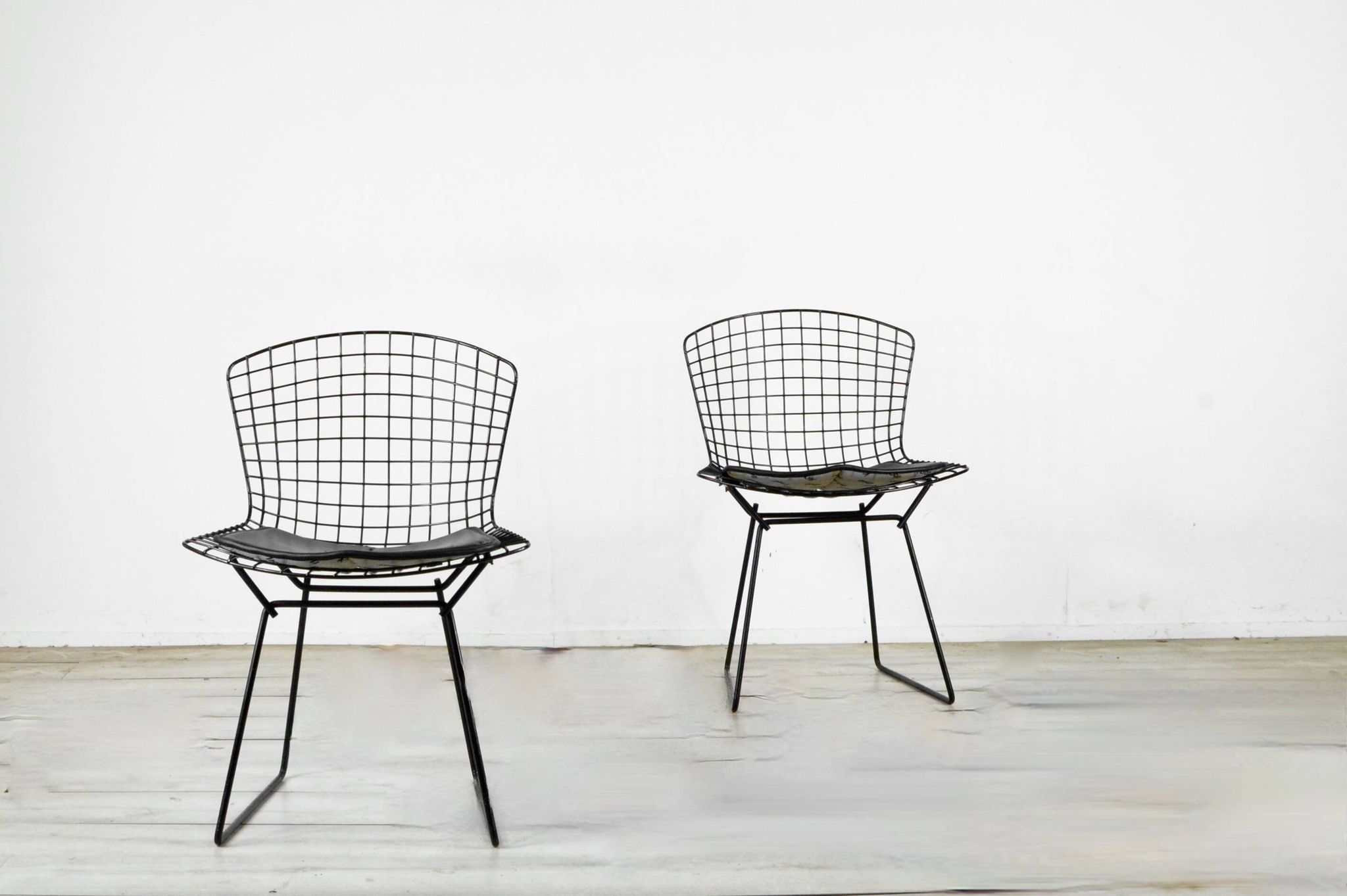 Pair Of Bertoia Chairs In Black Steel By Harry Bertoia, 1970s